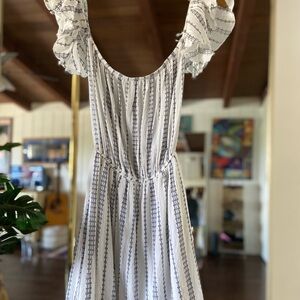 Exist White Dress with Navy Patterns